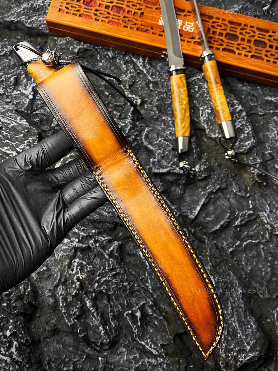 Japanese Katana Knife Bushido Uzi Wootz Steel Ninja Samurai Warrior Wood Handle - AK-HT0890