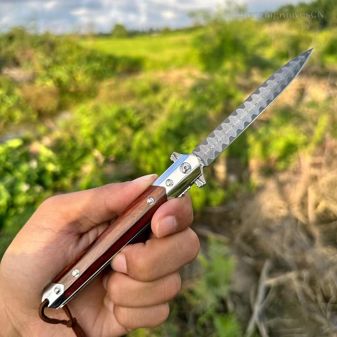 Vg10 Damascus Flipper Knife Folding Blade Tactical Knife Needle Point - AK-HT0590