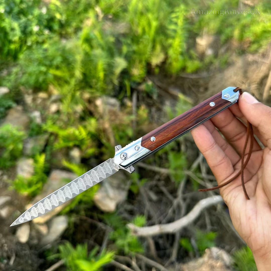 Vg10 Damascus Flipper Knife Folding Blade Tactical Knife Needle Point - AK-HT0590