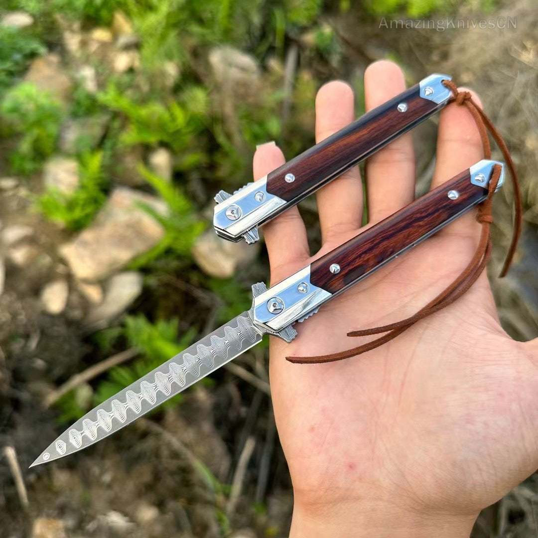 Vg10 Damascus Flipper Knife Folding Blade Tactical Knife Needle Point - AK-HT0590