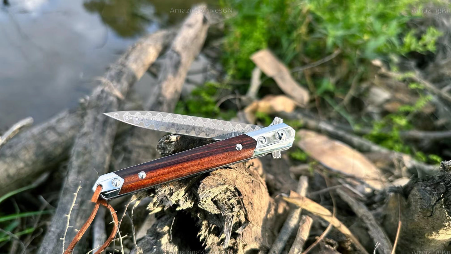 Vg10 Damascus Flipper Knife Folding Blade Tactical Knife Needle Point - AK-HT0590