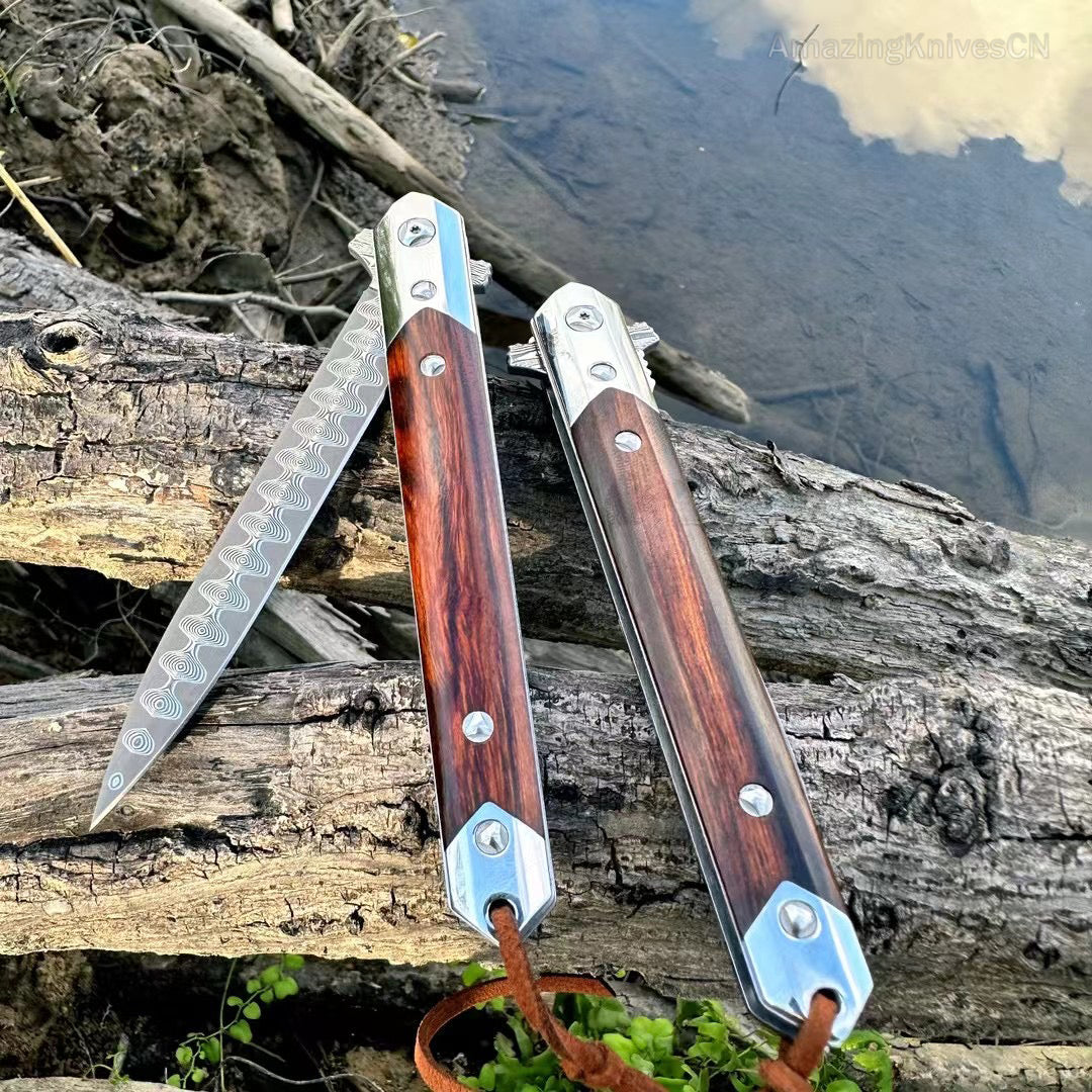 Vg10 Damascus Flipper Knife Folding Blade Tactical Knife Needle Point - AK-HT0590