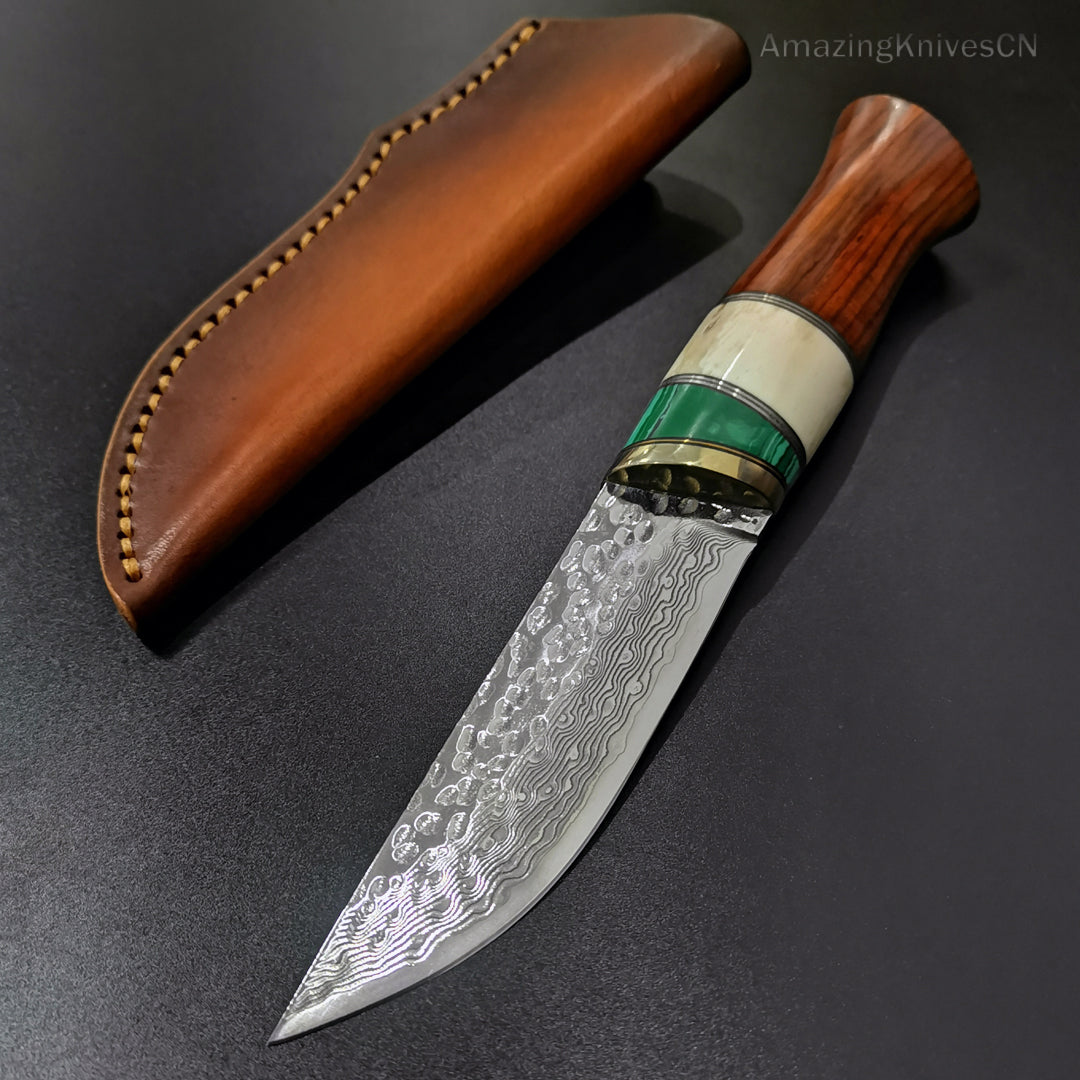 Vg10 Damascus Hunting Knife Fixed Blade Wood Handle with Sheath Camping Survival- AK-HT0367
