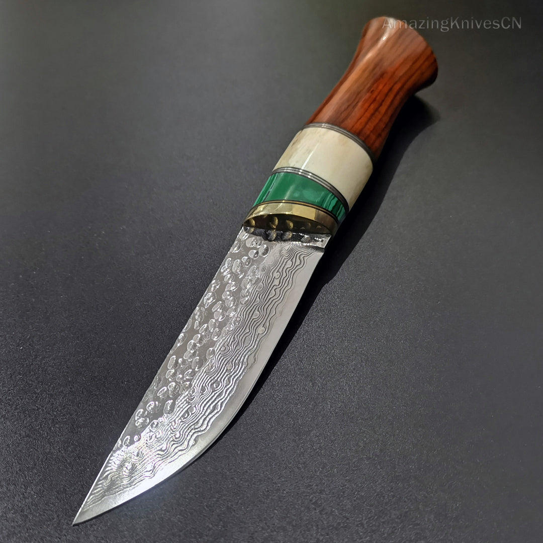 Vg10 Damascus Hunting Knife Fixed Blade Wood Handle with Sheath Camping Survival- AK-HT0367
