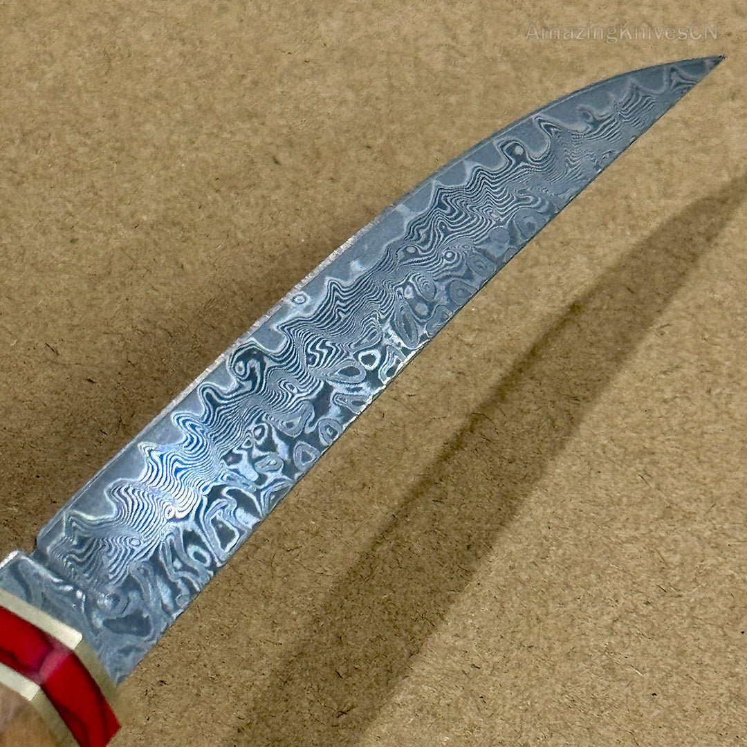 Japanese Style Mini Katana Knife Fixed Blade Damascus Steel Wooden Handle - AK-HT0886-D