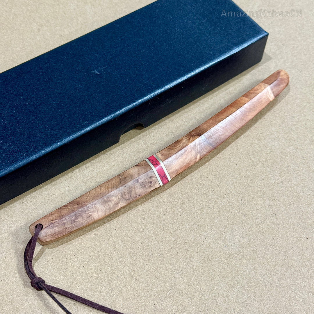 Japanese Style Mini Katana Knife Fixed Blade Damascus Steel Wooden Handle - AK-HT0886-D
