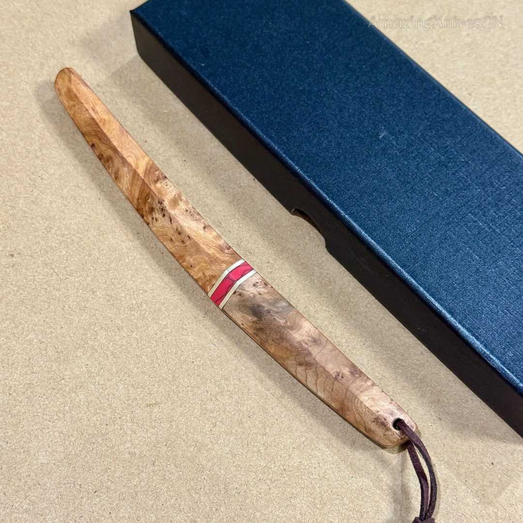 Japanese Style Mini Katana Knife Fixed Blade Damascus Steel Wooden Handle - AK-HT0886-D