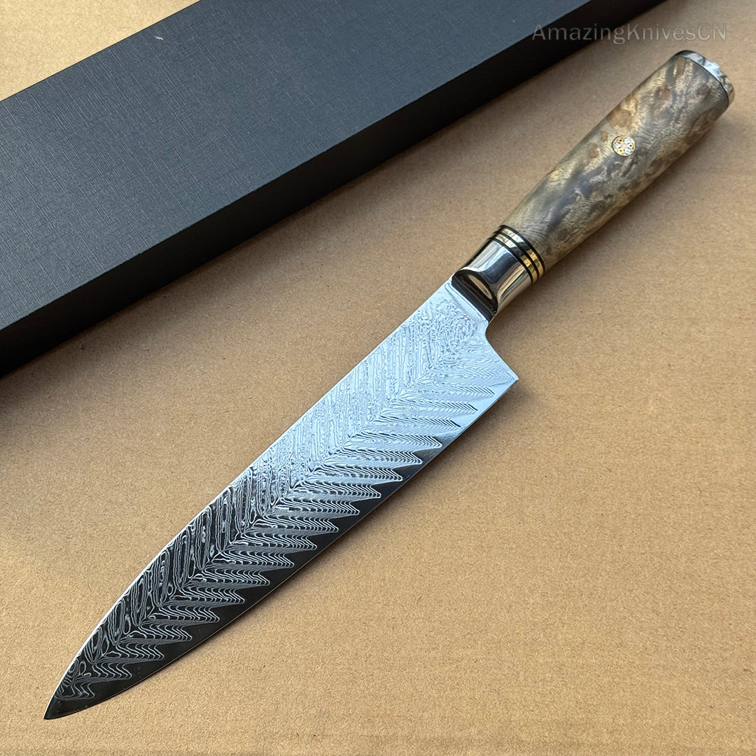 8'' Chef Knife Japanese VG10 Damascus Steel Kitchen Knives Stainless Gyuto with Wood Handle - AK-DC0348