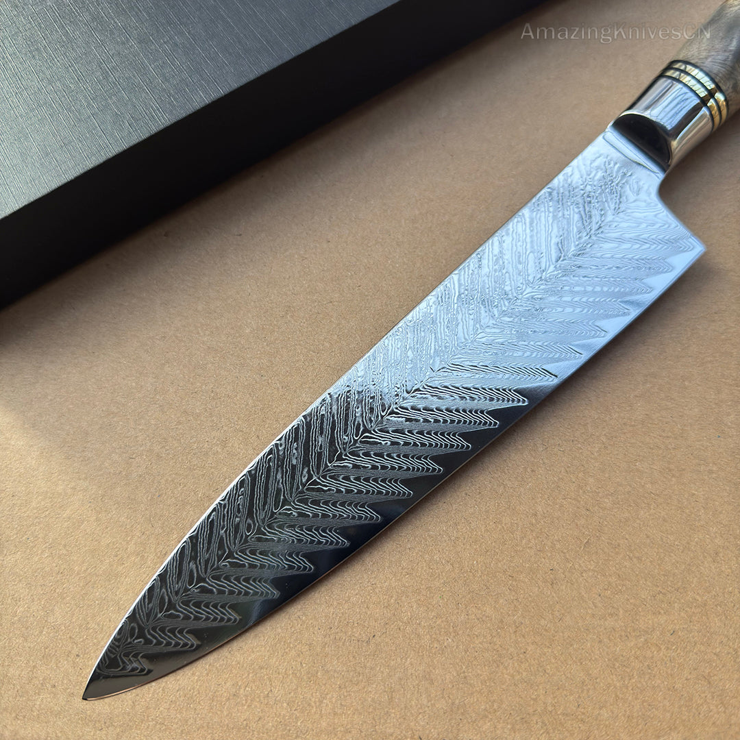 8'' Chef Knife Japanese VG10 Damascus Steel Kitchen Knives Stainless Gyuto with Wood Handle - AK-DC0348