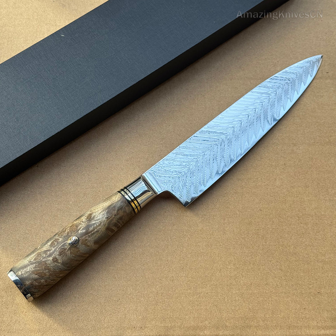8'' Chef Knife Japanese VG10 Damascus Steel Kitchen Knives Stainless Gyuto with Wood Handle - AK-DC0348