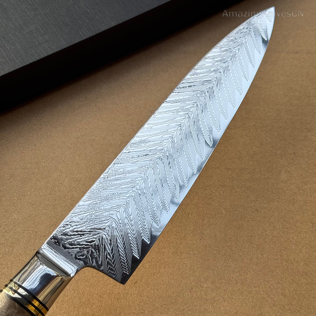 8'' Chef Knife Japanese VG10 Damascus Steel Kitchen Knives Stainless Gyuto with Wood Handle - AK-DC0348