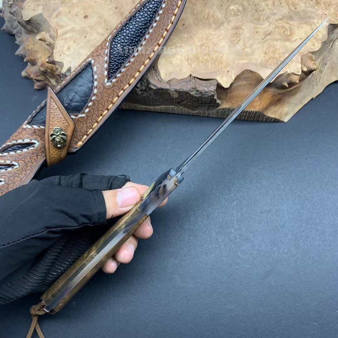VG10 DAMASCUS HUNTING KNIFE FIXED BLADE FULL TANG - AK-HT0442-O