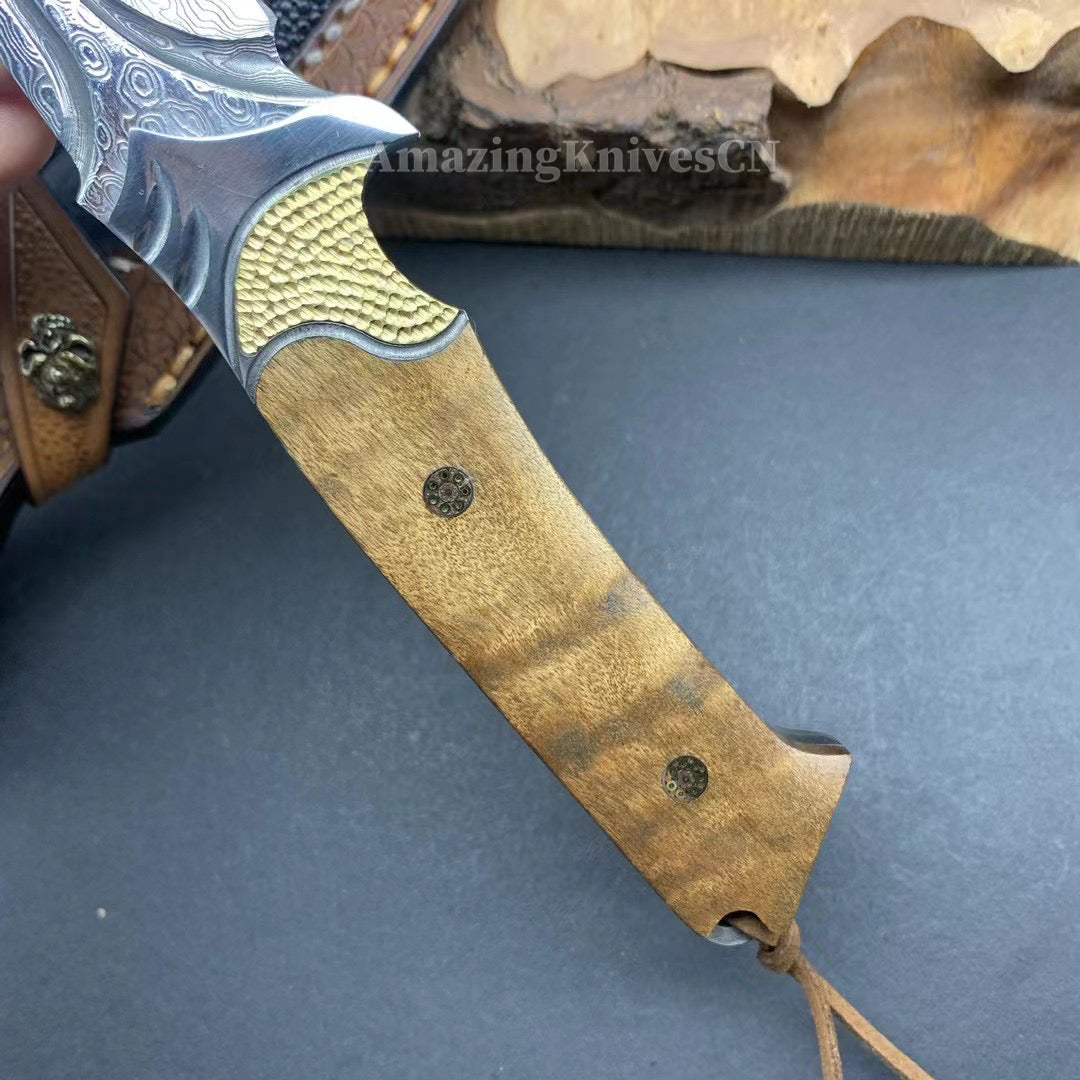 VG10 DAMASCUS HUNTING KNIFE FIXED BLADE FULL TANG - AK-HT0442-O