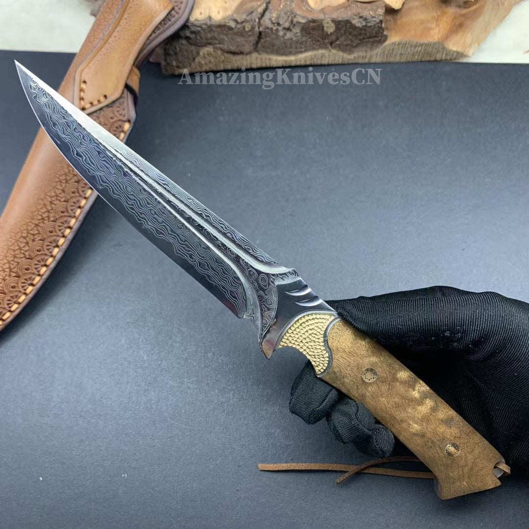 VG10 DAMASCUS HUNTING KNIFE FIXED BLADE FULL TANG - AK-HT0442-O