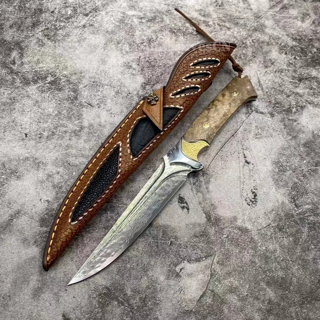 VG10 DAMASCUS HUNTING KNIFE FIXED BLADE FULL TANG - AK-HT0442-O