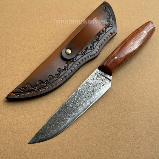 VG10 Damascus Utility Knife Paring Knife Fixed Blade Ebony Handle w/ Sheath - AK-HT0912