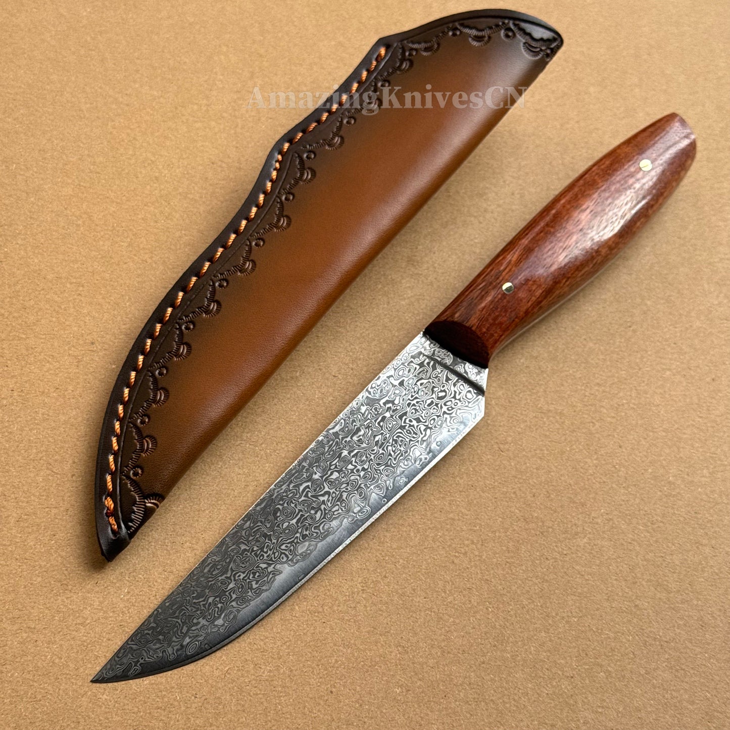 VG10 Damascus Utility Knife Paring Knife Fixed Blade Ebony Handle w/ Sheath - AK-HT0912