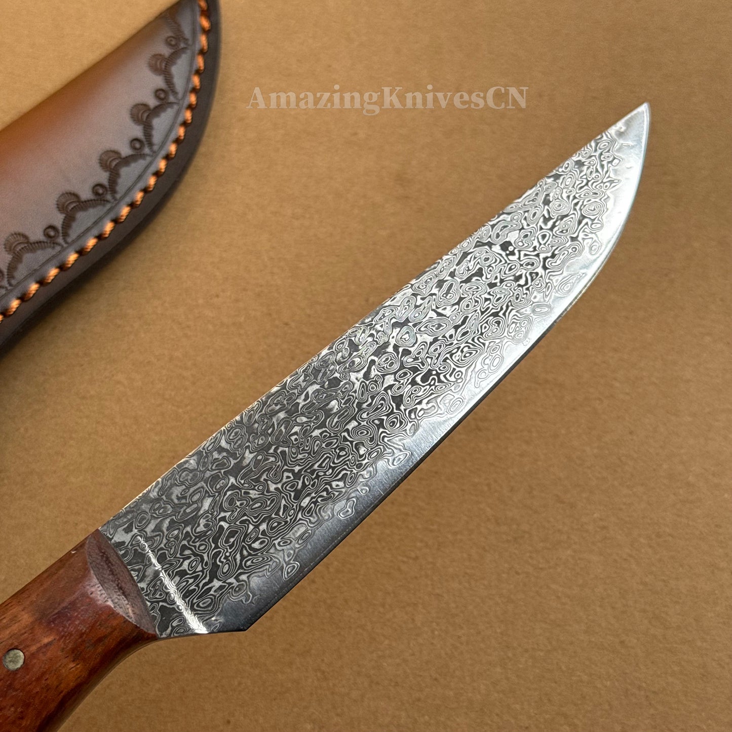 VG10 Damascus Utility Knife Paring Knife Fixed Blade Ebony Handle w/ Sheath - AK-HT0912