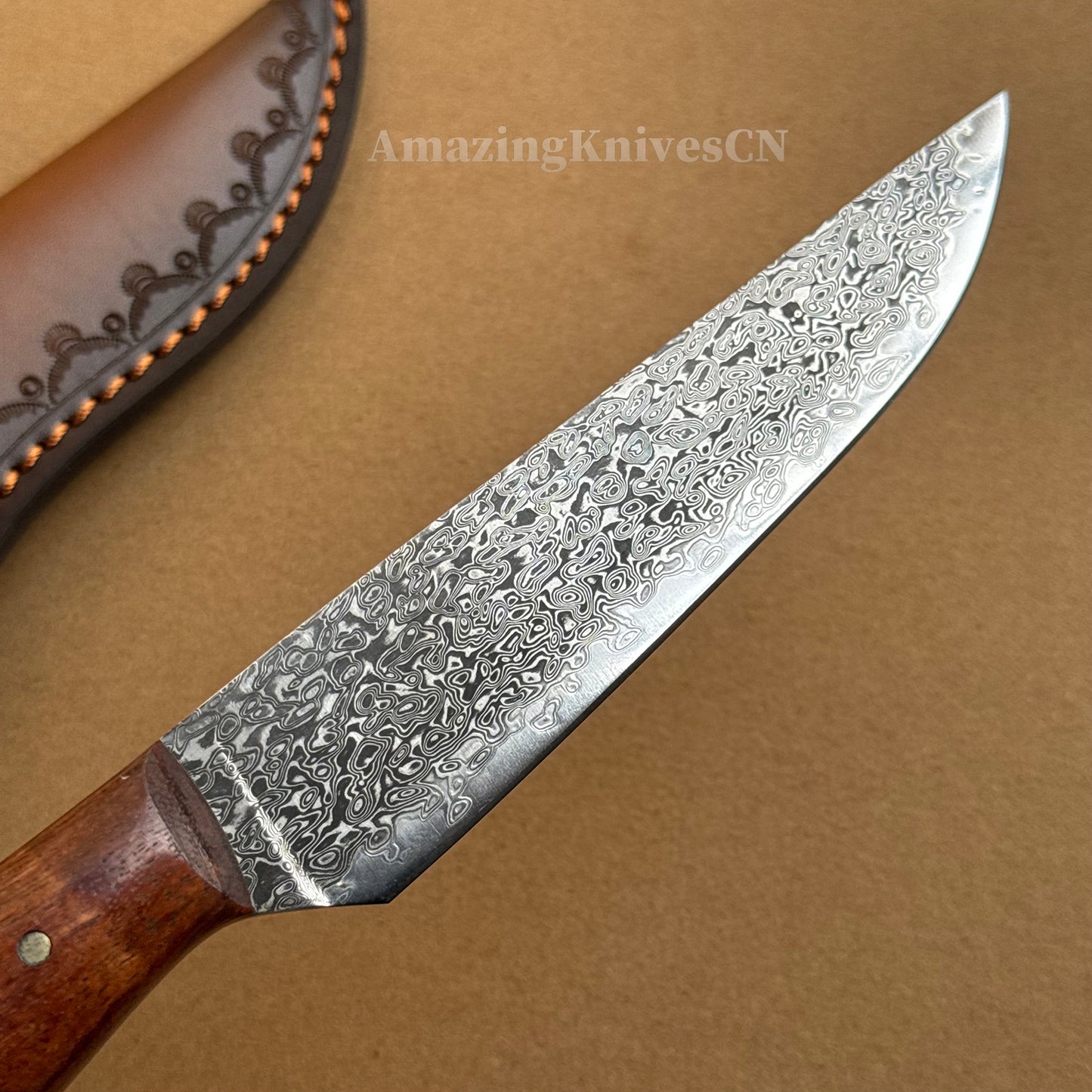 VG10 Damascus Utility Knife Paring Knife Fixed Blade Ebony Handle w/ Sheath - AK-HT0912