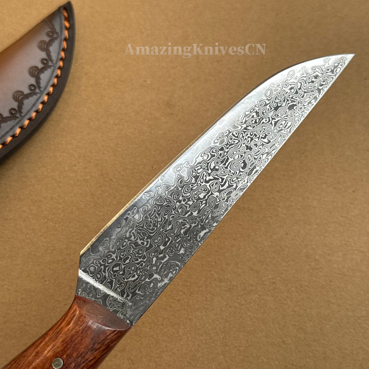 VG10 Damascus Utility Knife Paring Knife Fixed Blade Ebony Handle w/ Sheath - AK-HT0912