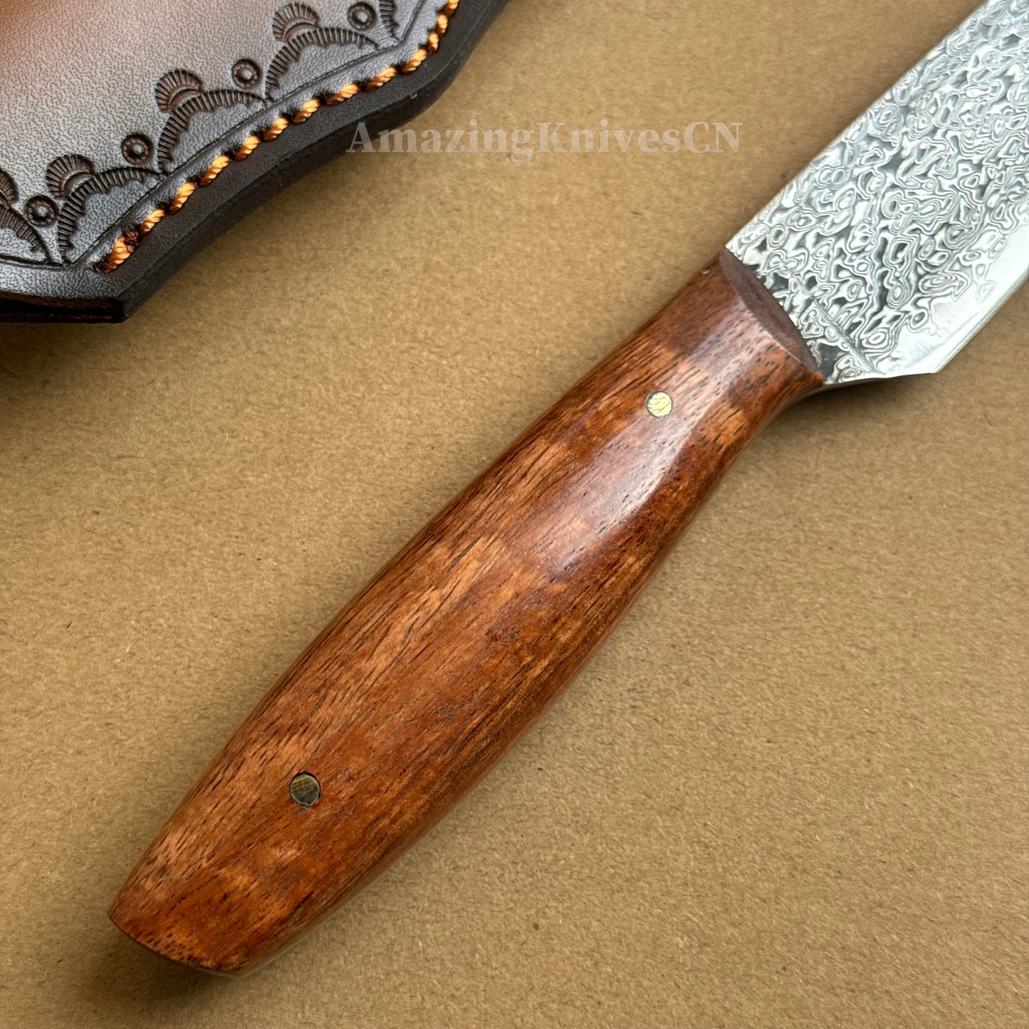 VG10 Damascus Utility Knife Paring Knife Fixed Blade Ebony Handle w/ Sheath - AK-HT0912