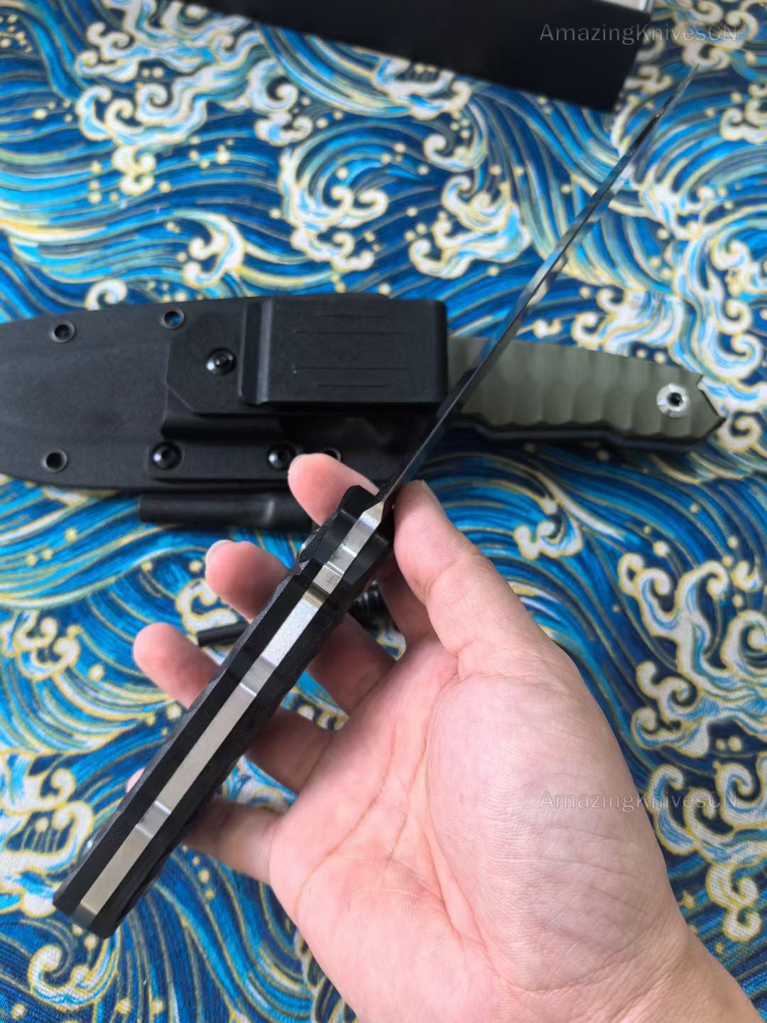 Full Tang Survival Knife Fixed Blade Hunting Knife Bowie Military with Kydex Sheath - AK-HT0893