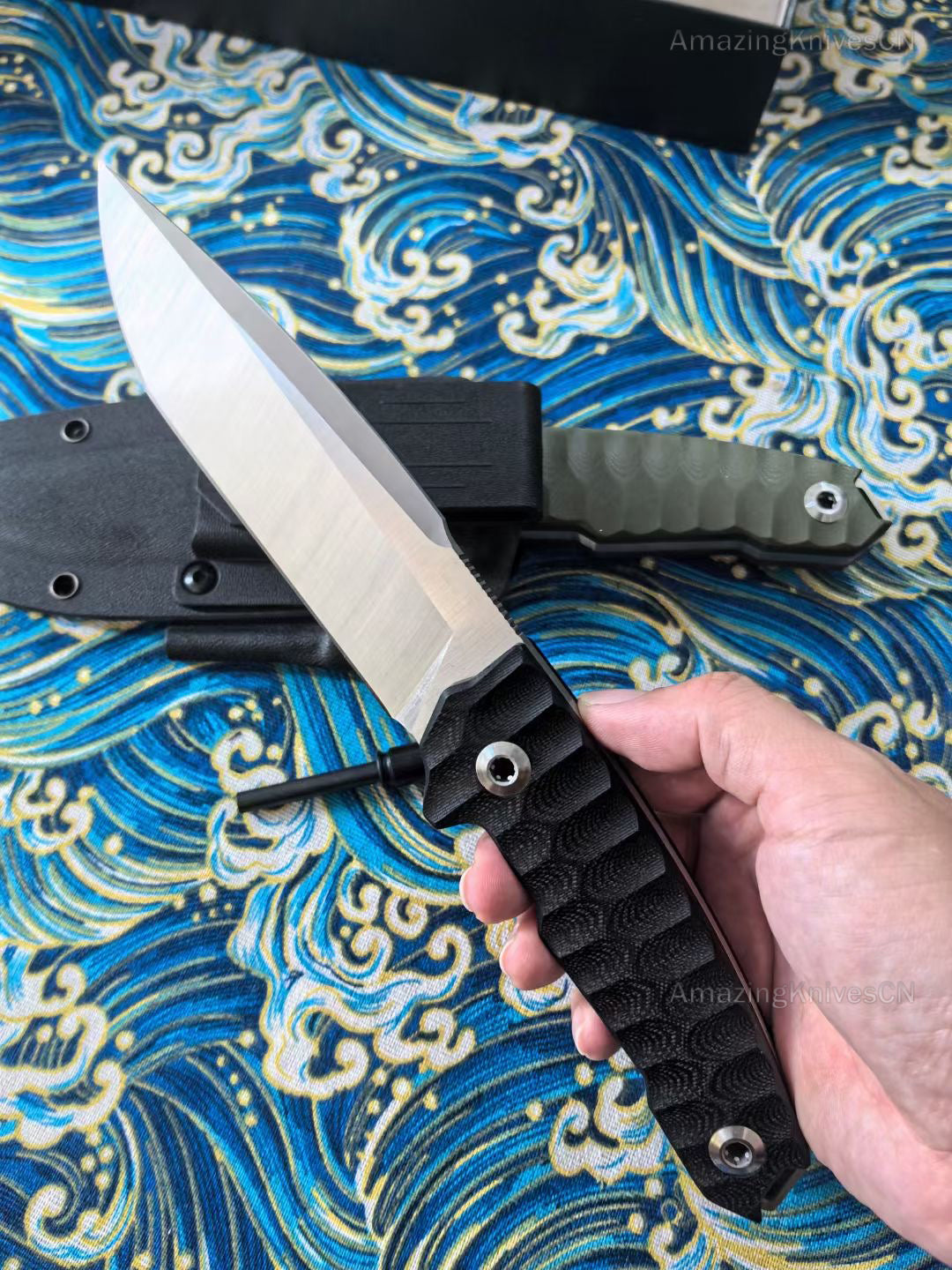 Full Tang Survival Knife Fixed Blade Hunting Knife Bowie Military with Kydex Sheath - AK-HT0893