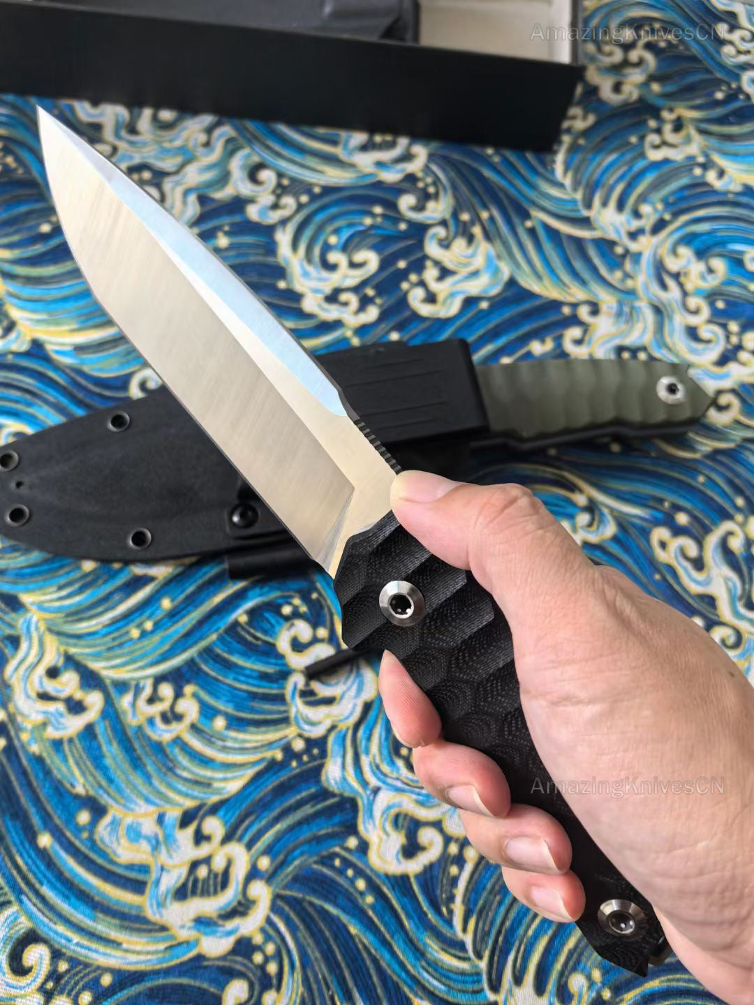 Full Tang Survival Knife Fixed Blade Hunting Knife Bowie Military with Kydex Sheath - AK-HT0893