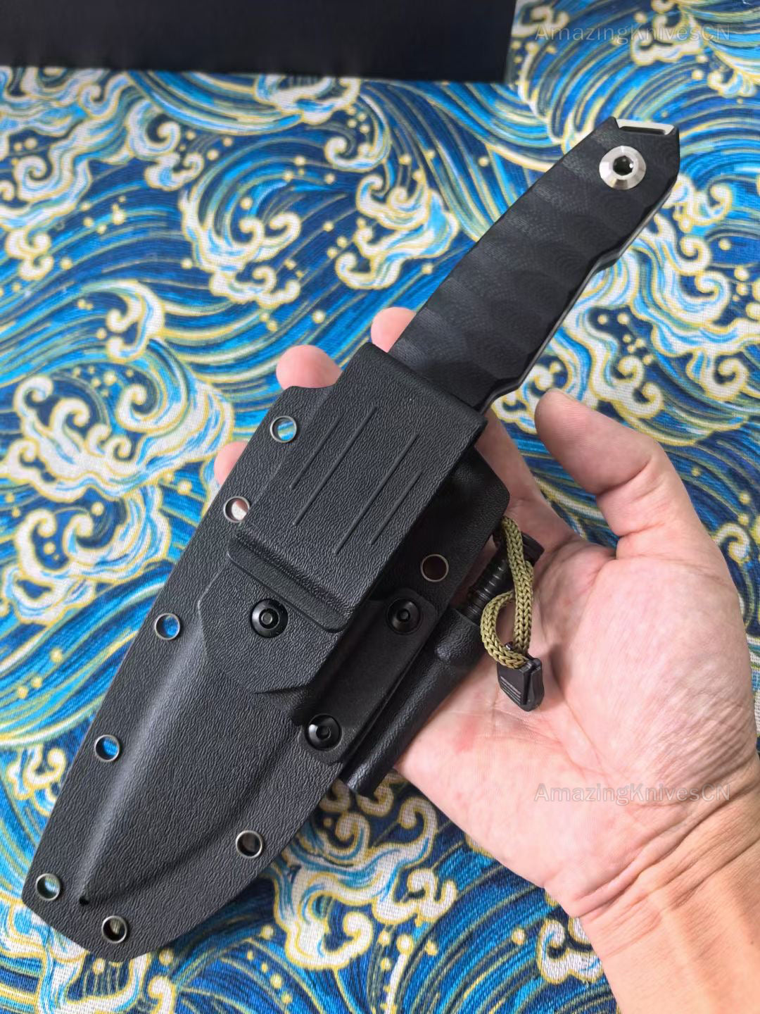 Full Tang Survival Knife Fixed Blade Hunting Knife Bowie Military with Kydex Sheath - AK-HT0893