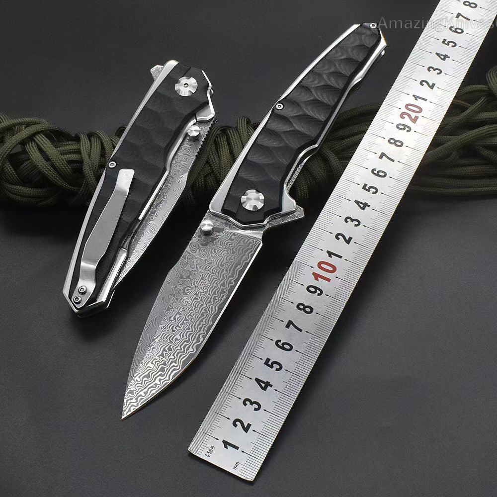 VG10 Damascus Steel Folding Knife Survival Knife Bushcraft Pocket Knife EDC - AK-HT0894