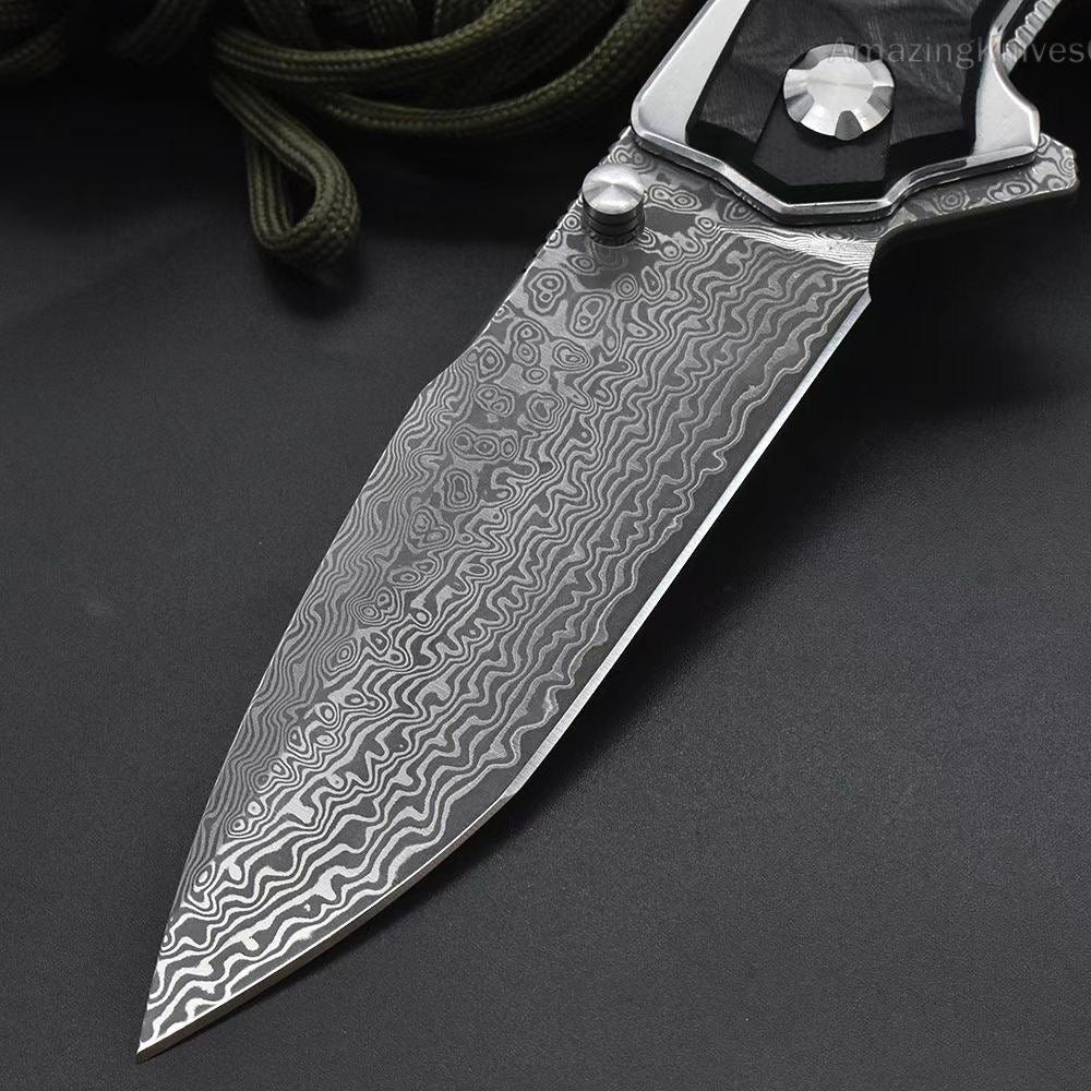 VG10 Damascus Steel Folding Knife Survival Knife Bushcraft Pocket Knife EDC - AK-HT0894