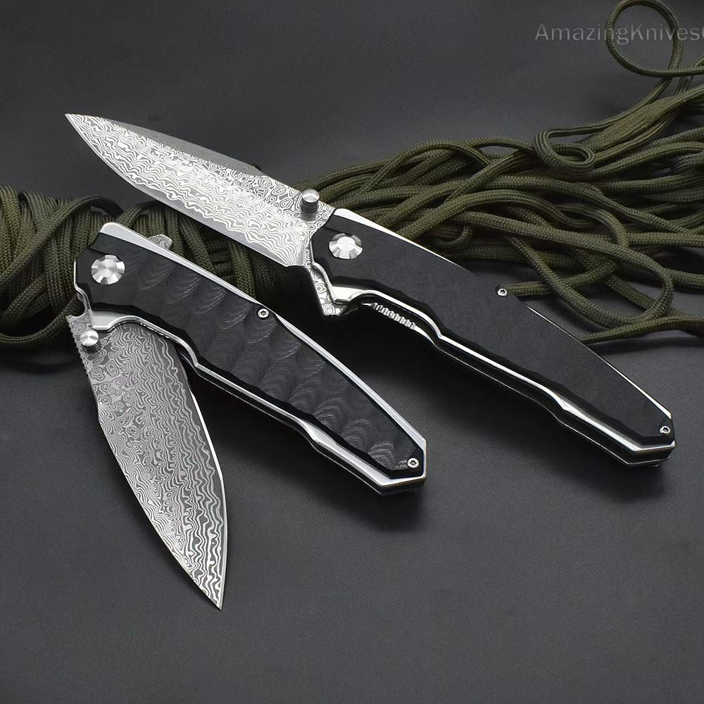VG10 Damascus Steel Folding Knife Survival Knife Bushcraft Pocket Knife EDC - AK-HT0894