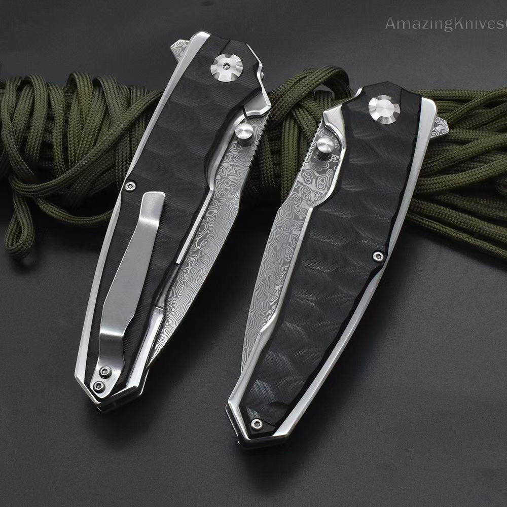 VG10 Damascus Steel Folding Knife Survival Knife Bushcraft Pocket Knife EDC - AK-HT0894