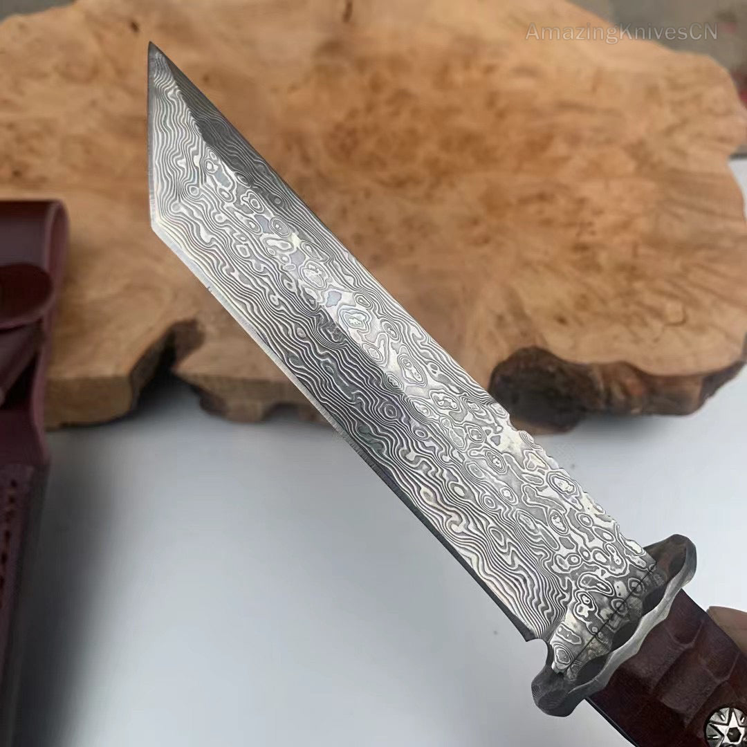 Japanese VG10 Damascus Hunting Knife Katana Knife Samurai Full Tang Sword Tanto - AK-HT0570