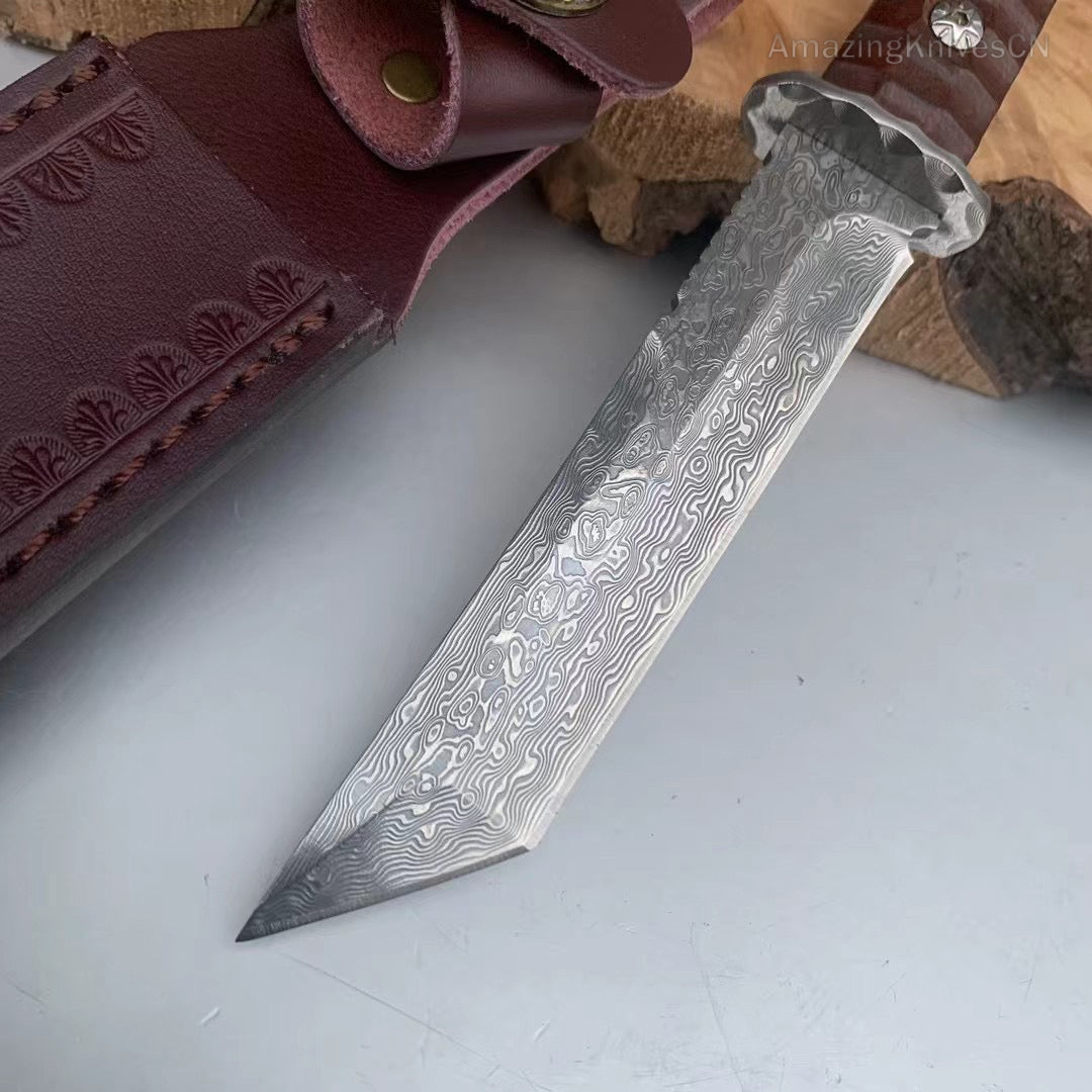 Japanese VG10 Damascus Hunting Knife Katana Knife Samurai Full Tang Sword Tanto - AK-HT0570