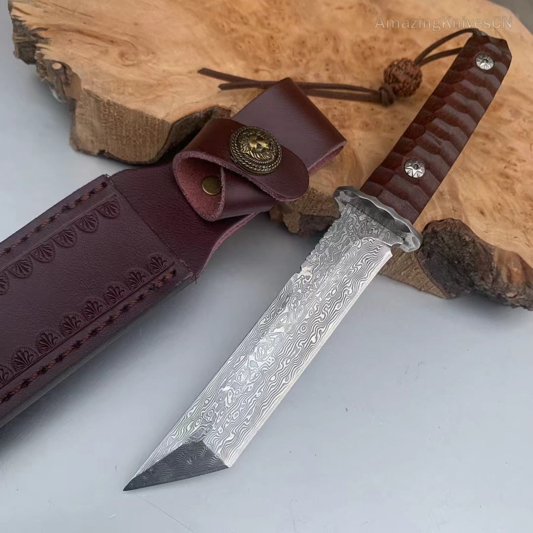 Japanese VG10 Damascus Hunting Knife Katana Knife Samurai Full Tang Sword Tanto - AK-HT0570