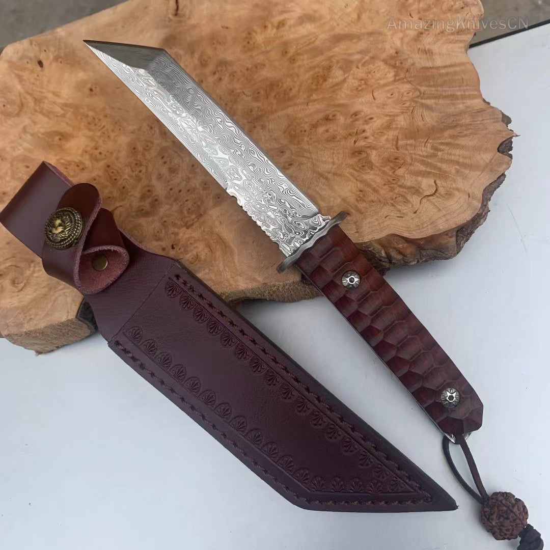 Japanese VG10 Damascus Hunting Knife Katana Knife Samurai Full Tang Sword Tanto - AK-HT0570