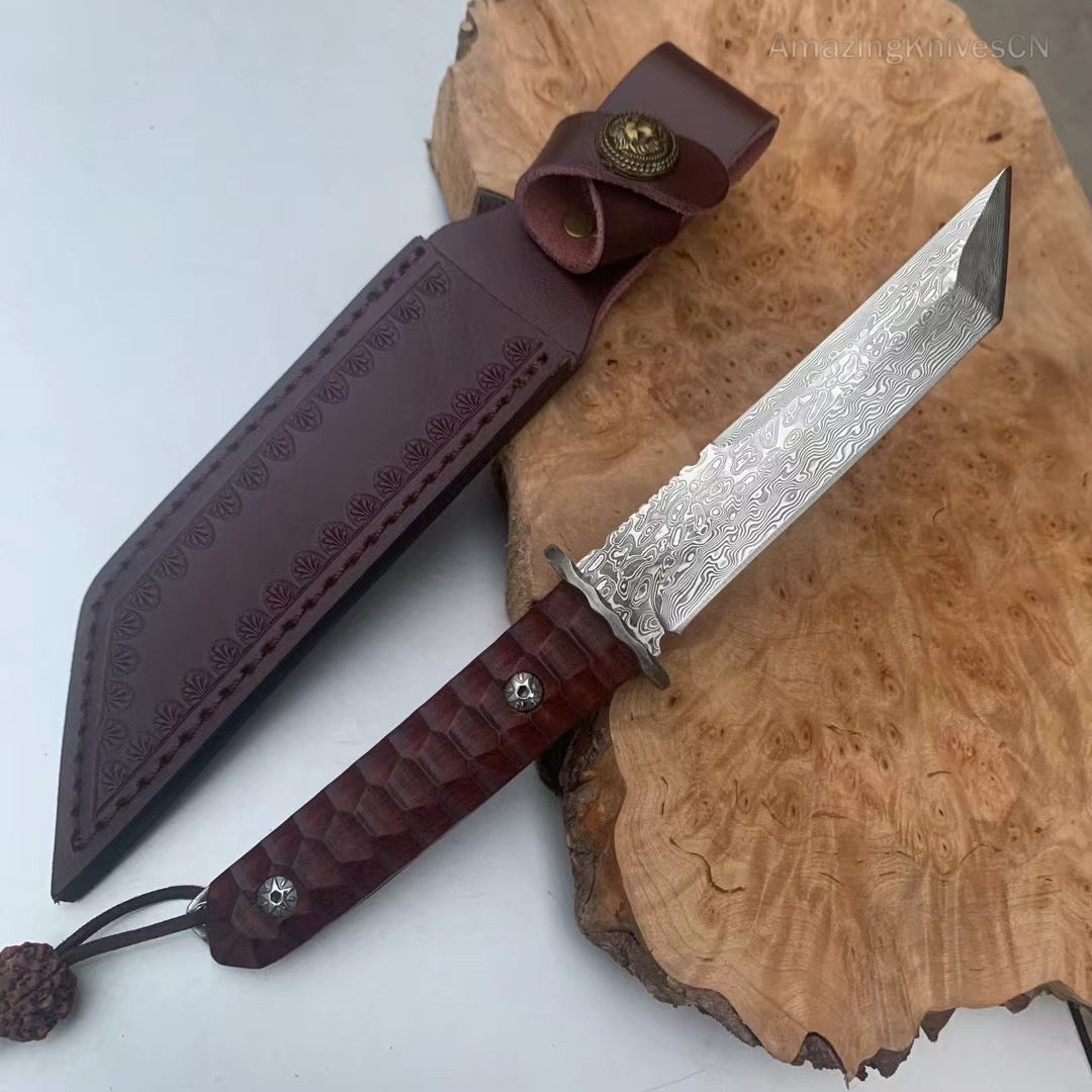 Japanese VG10 Damascus Hunting Knife Katana Knife Samurai Full Tang Sword Tanto - AK-HT0570