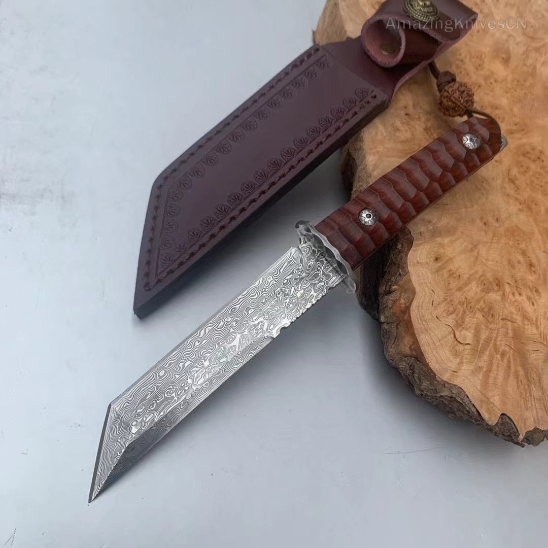 Japanese VG10 Damascus Hunting Knife Katana Knife Samurai Full Tang Sword Tanto - AK-HT0570