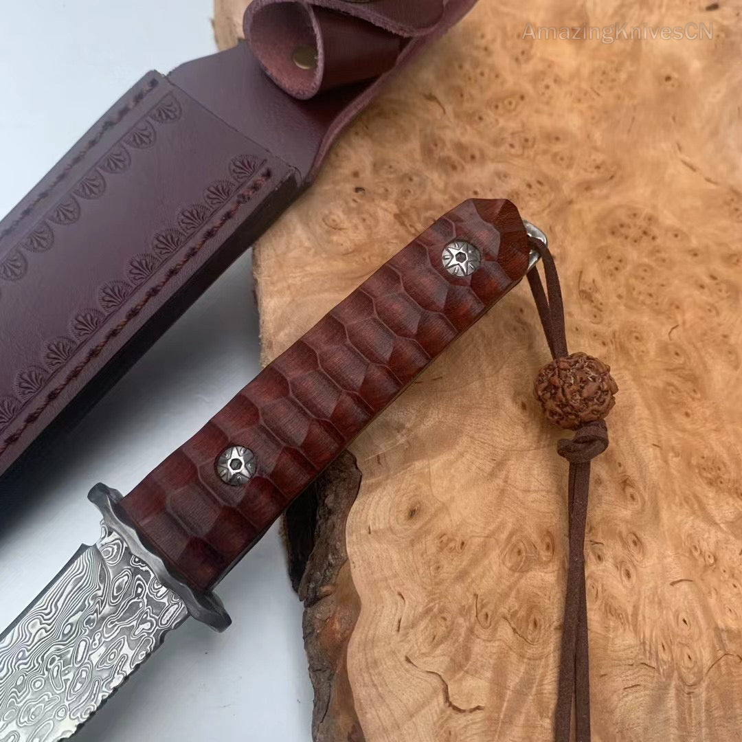 Japanese VG10 Damascus Hunting Knife Katana Knife Samurai Full Tang Sword Tanto - AK-HT0570