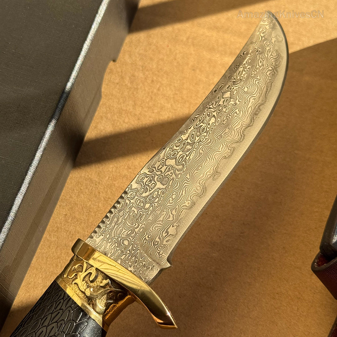 VG10 Damascus Steel Hunting Knife Fixed Blade Ebony Wood Eagle Head - AK-HT0953