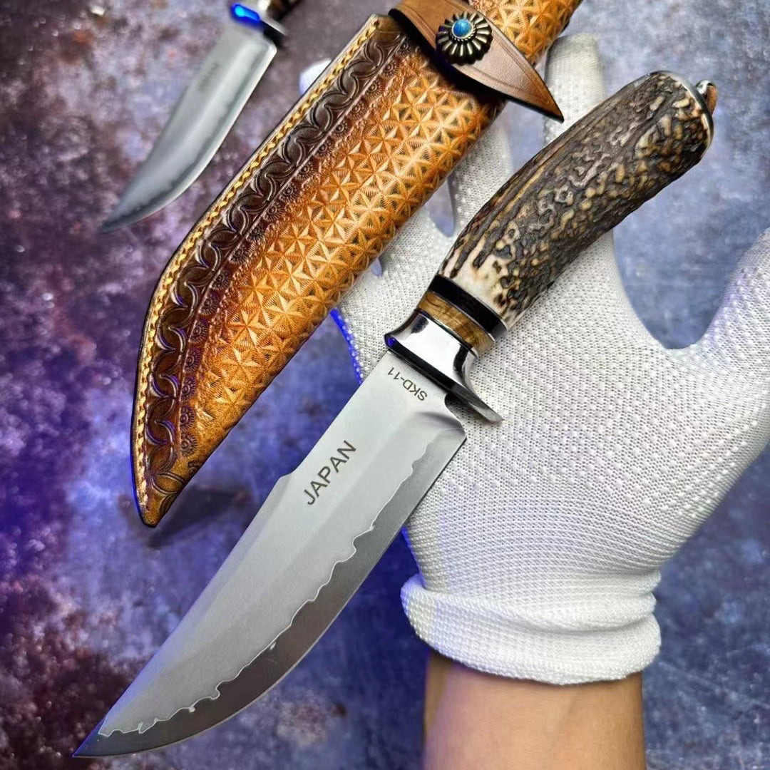 Handmade Japanese Skd-11 Steel Hunting Knife Survival Bowie Knife Full Tang Horn Handle - AK-HT0830