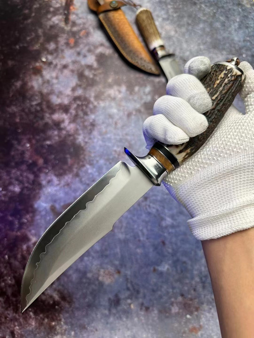 Handmade Japanese Skd-11 Steel Hunting Knife Survival Bowie Knife Full Tang Horn Handle - AK-HT0830