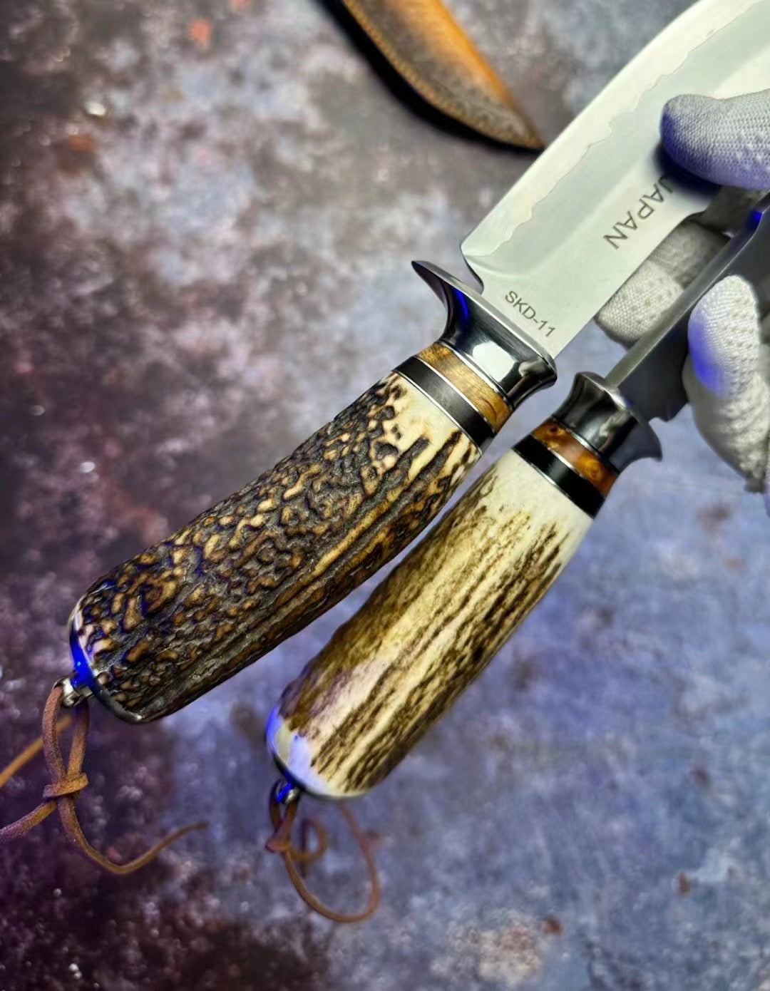 Handmade Japanese Skd-11 Steel Hunting Knife Survival Bowie Knife Full Tang Horn Handle - AK-HT0830