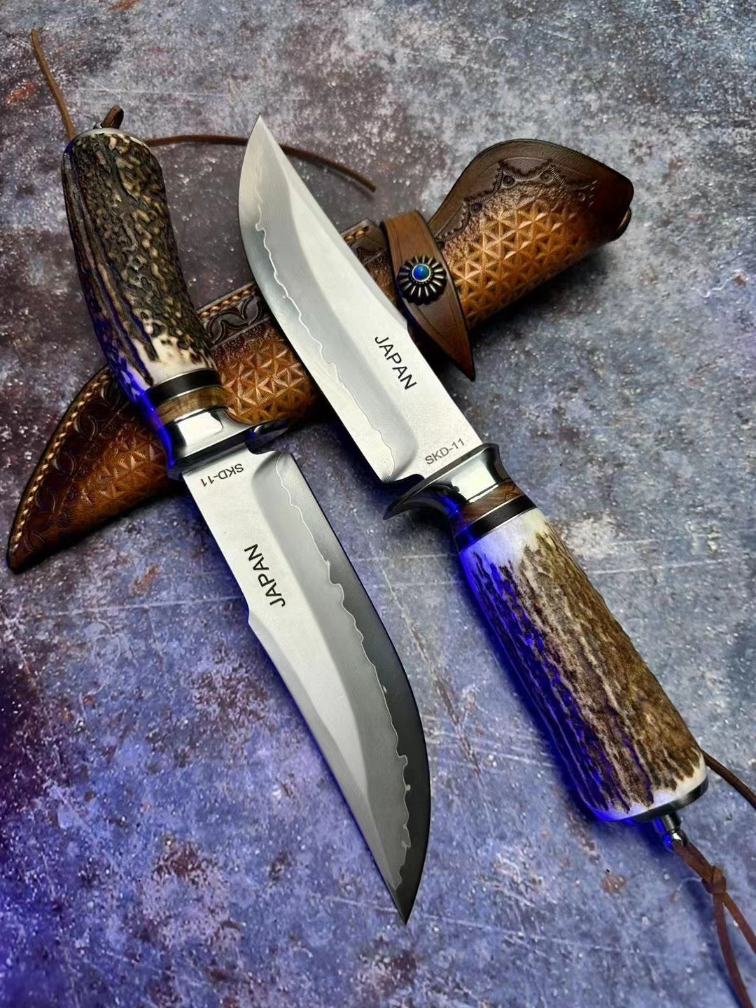 Handmade Japanese Skd-11 Steel Hunting Knife Survival Bowie Knife Full Tang Horn Handle - AK-HT0830