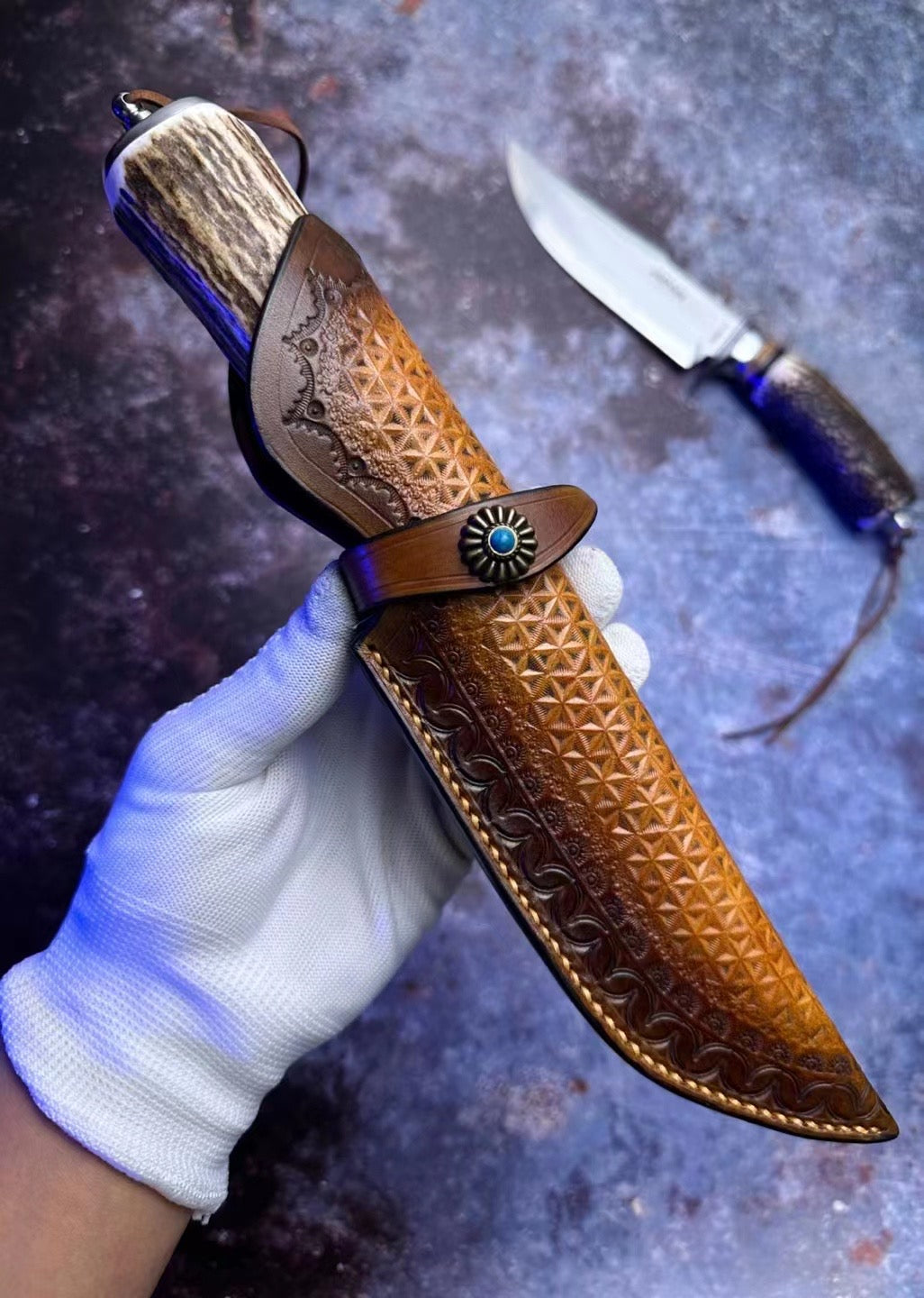 Handmade Japanese Skd-11 Steel Hunting Knife Survival Bowie Knife Full Tang Horn Handle - AK-HT0830