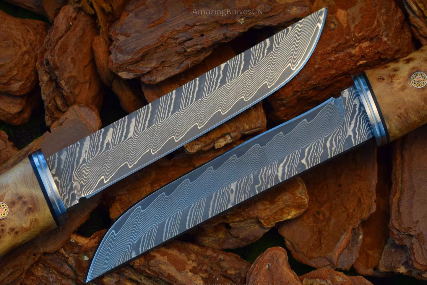 Japanese Style Katana Knife Ninja Hunting Samurai Warrior Sword VG10 Damascus Bushido - AK-HT0878-D