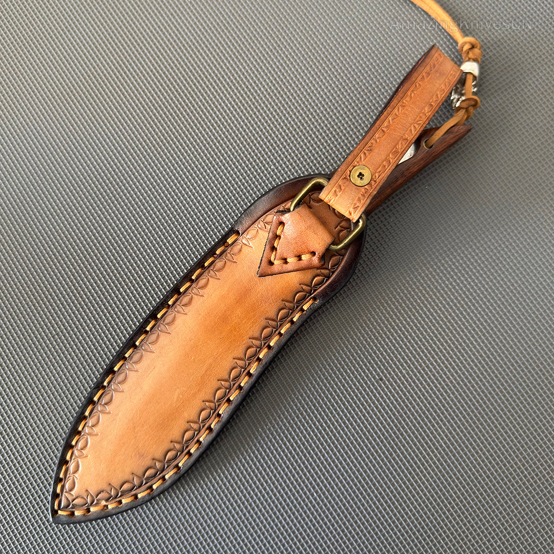 HANDCRAFTED KNIVES FIXED BLADE DAMASCUS FULL TANG BLADE FEATHER KNIFE - AK-HT0510