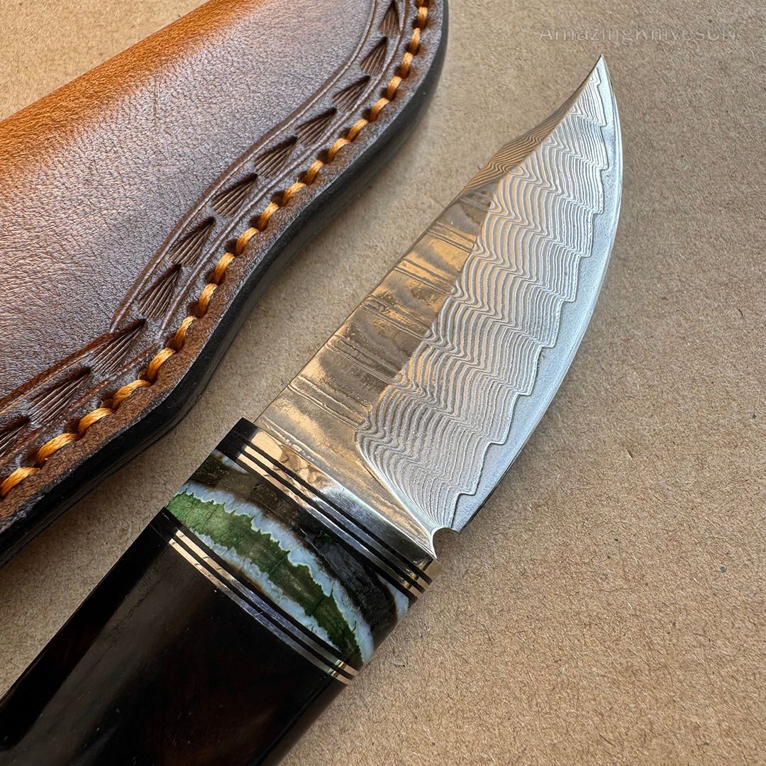 Collectible VG10 Damascus Utility Knife Fixed Blade Ebony Handle w/ Sheath - AK-HT0907