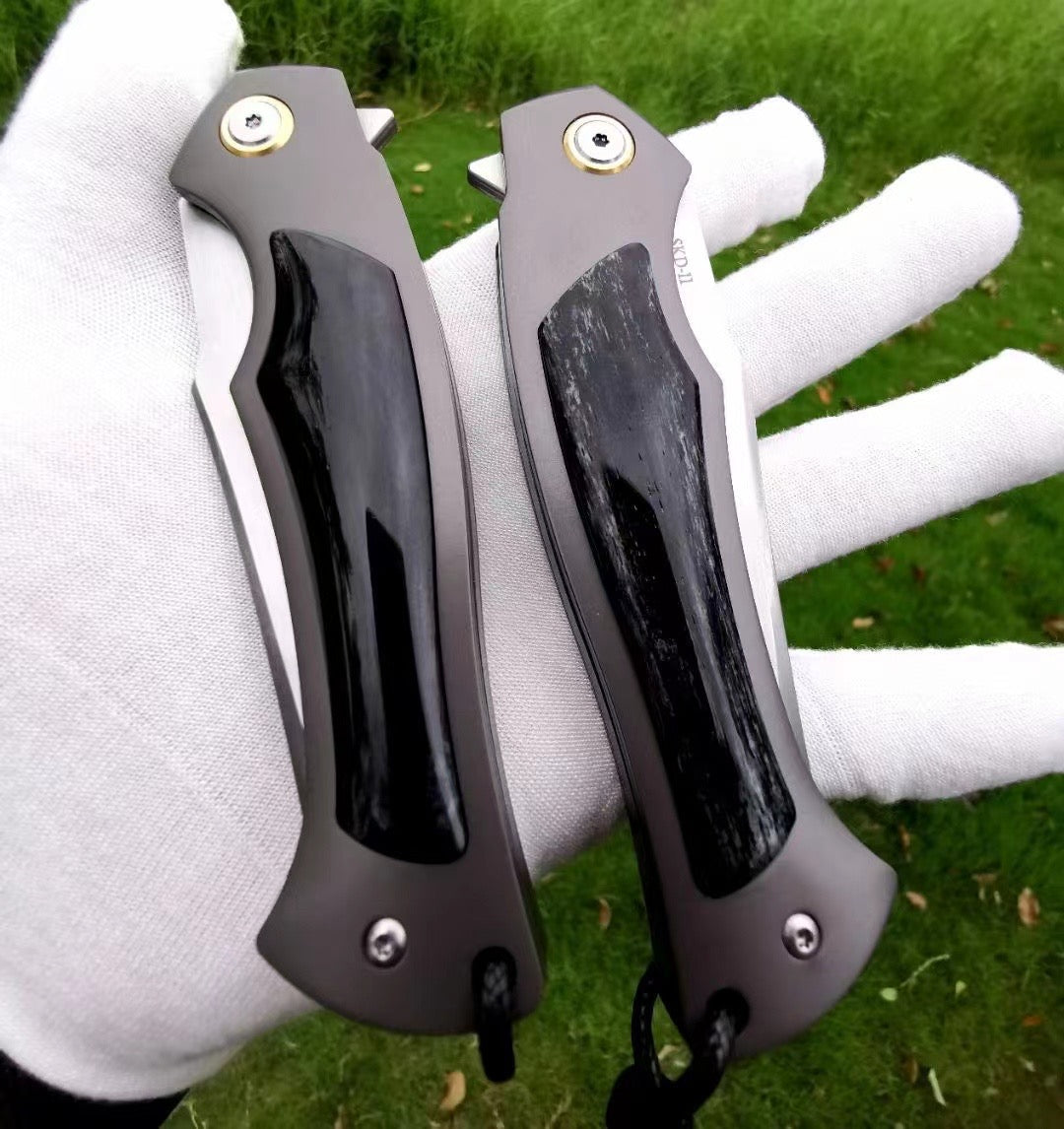 Handmade Japanese SKD-11 Steel Folding Outdoor Pocket Knife w/ Camel Bone Handle - AK-HT0836-B